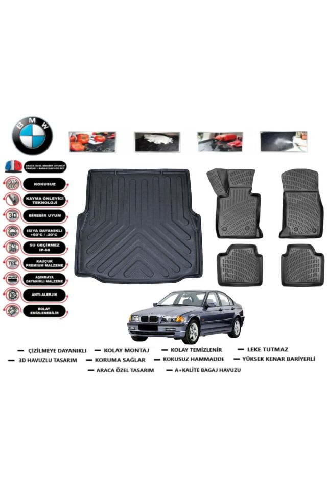 Bmw 3 serisi E46 2003 Model Bagaj Havuzu Araca Özel Paspas Takımı Flex