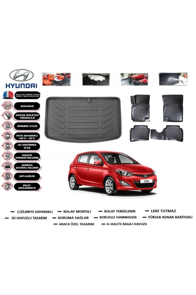 Hyundai i20 2008 Model Bagaj Havuzu Araca Özel Paspas Takımı Prrox