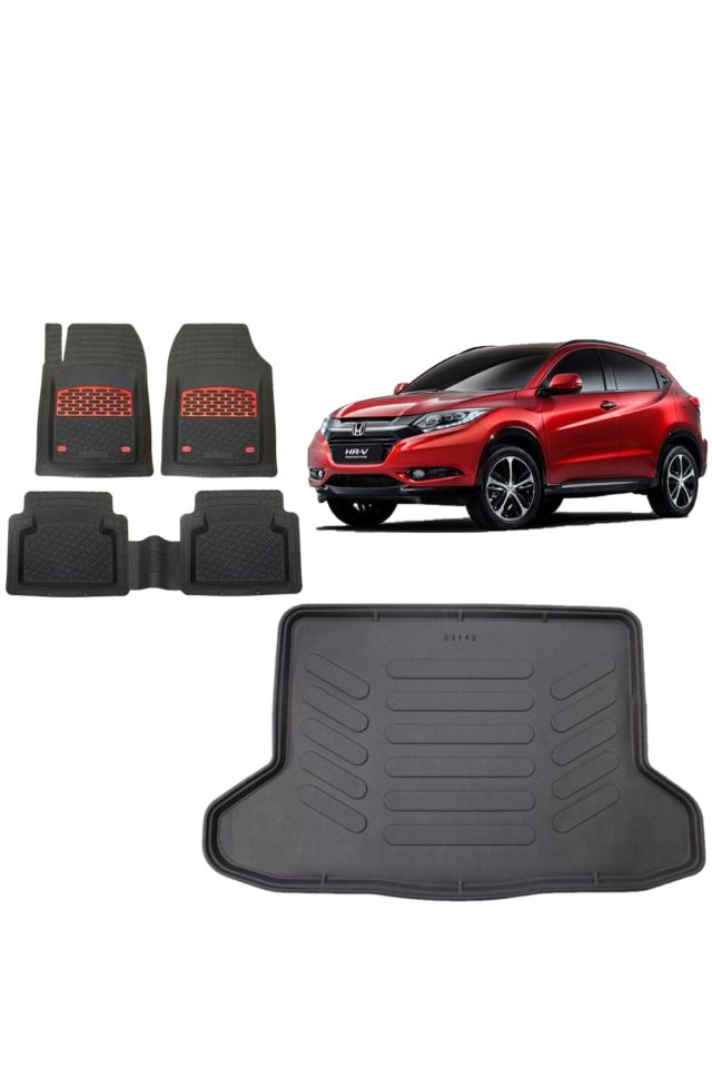 Honda HR-V 2019 Model Stepneli 3D Bagaj Havuzu+3D Havuzlu Safirr Kırmızı Kromlu Paspas