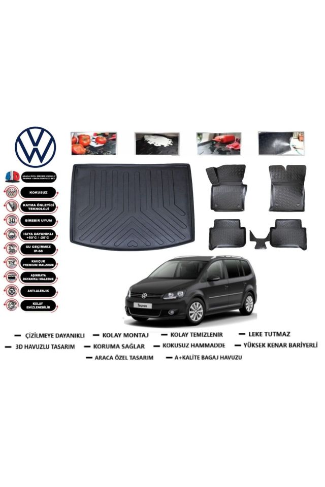 Volkswagen Touran 2006 Model Bagaj Havuzu Araca Özel Paspas Takımı Prrox