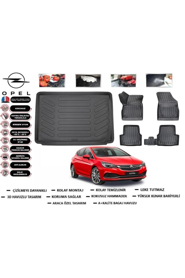 Opel Astra K HB 2018 Model Bagaj Havuzu Araca Özel Paspas Takımı Prrox