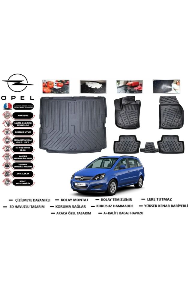 Opel Zafira B 2005 Model Bagaj Havuzu Araca Özel Paspas Takımı Prrox