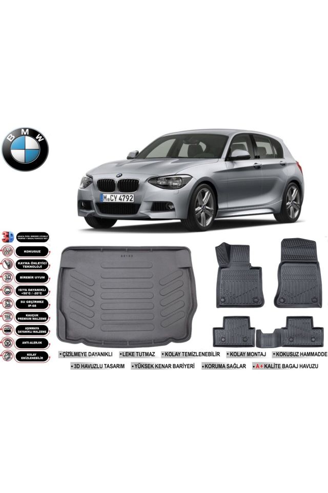 Bmw 1 Serisi F20 2015 Model Bagaj Havuzu Araca Özel Siyah Havuzlu Paspas Takımı Sett
