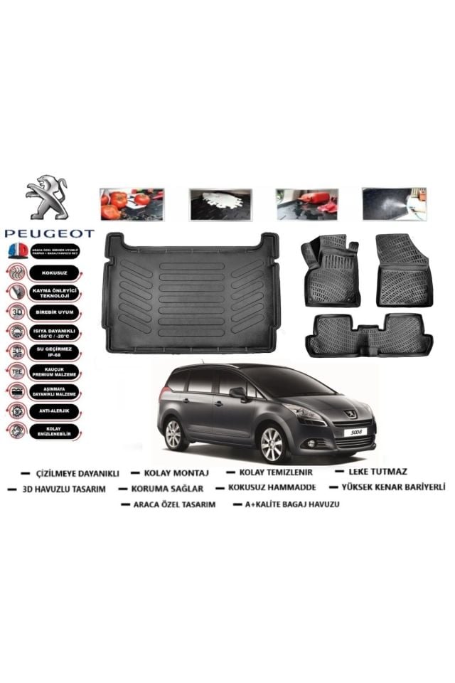 Peugeot 5008 Crossover 2014 Model Bagaj Havuzu Araca Özel Paspas Takımı Prrox