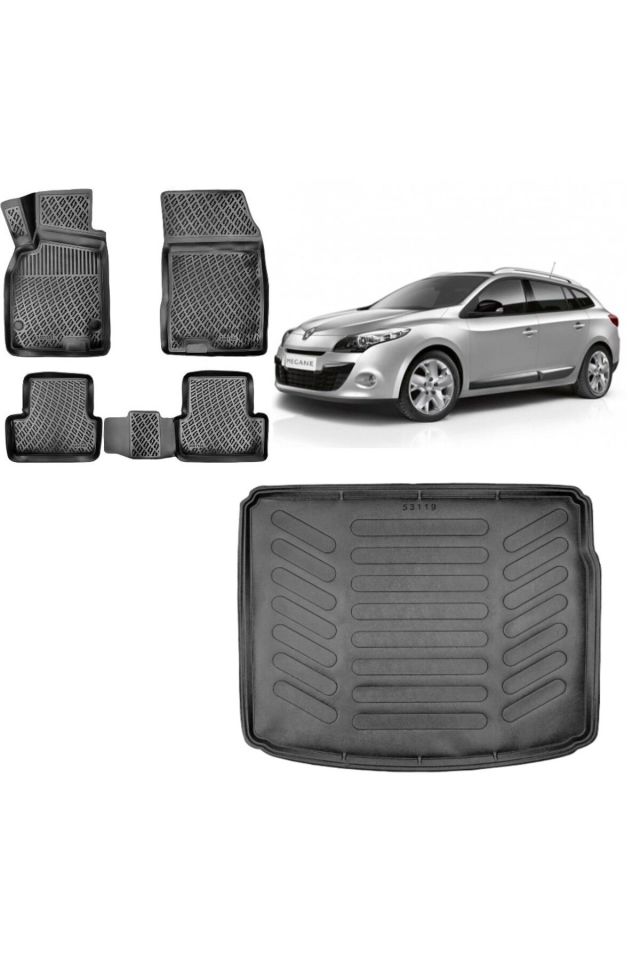 Renault Megane 3 Sporttourer 2012 Model 3D Bagaj Havuzu+3D Havuzlu Araca Özel Paspas Takımı
