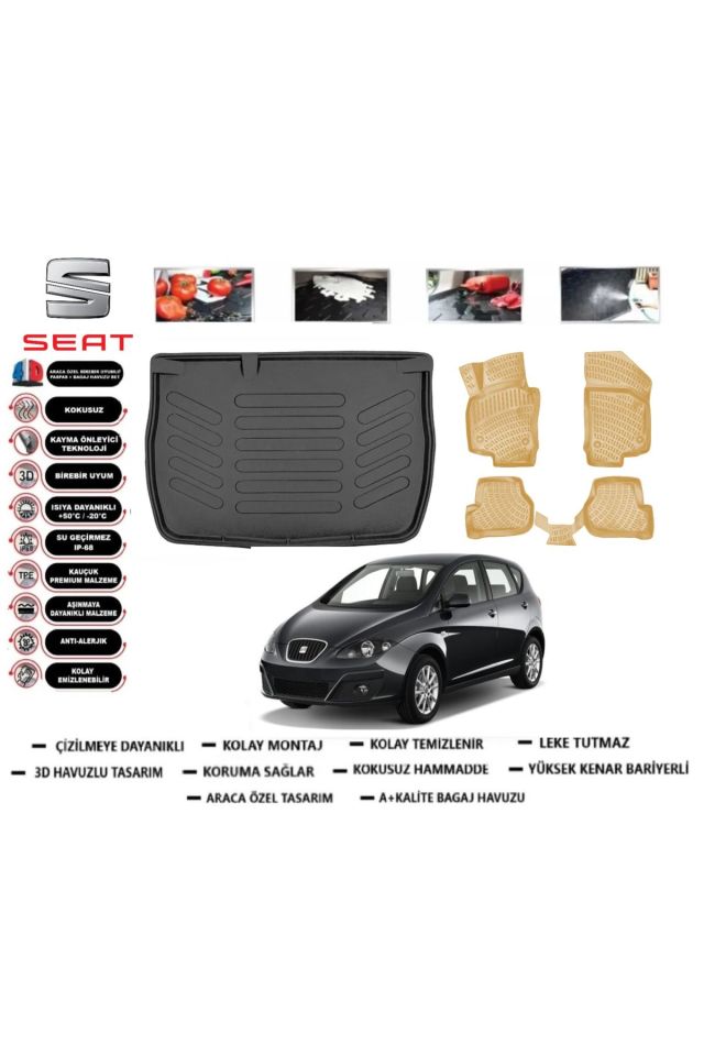 Seat Altea 2011 Model Bagaj Havuzu+Araca Özel Bej Paspas Takımı Flex