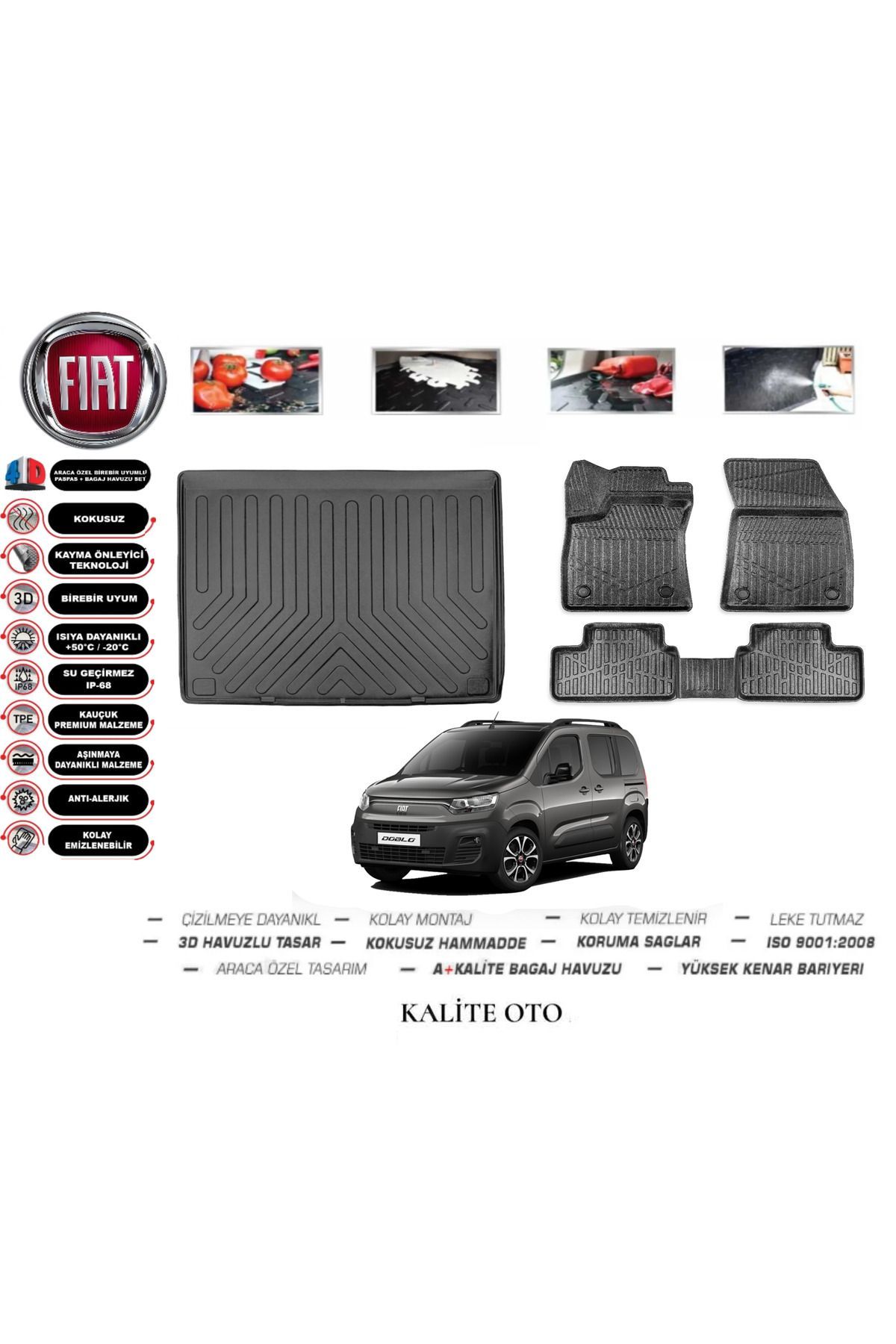 Fiat Doblo  2023 Model 3D Bagaj Havuzu+4D Havuzlu Paspas Seti