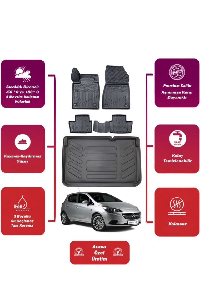 Opel Corsa E 2019 Model Bagaj Havuzu Araca Özel Extra Havuzlu Paspas Takımı