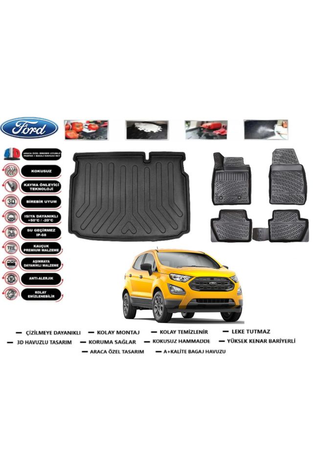 Ford Ecosport 2020 Model Alt Bagaj Havuzu Araca Özel Paspas Takımı Prrox