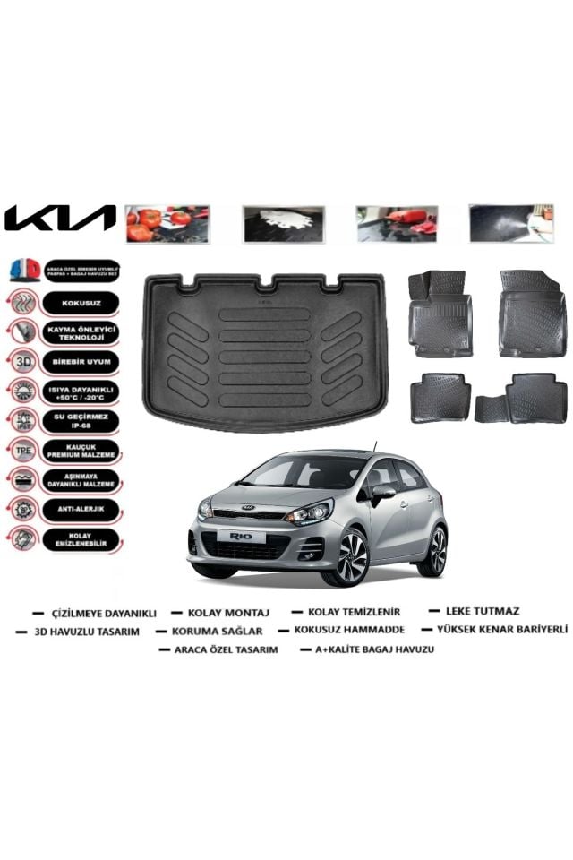 Kia Rio HB 2014 Model Kalın Stepne Bagaj Havuzu Araca Özel Paspas Takımı Prrox