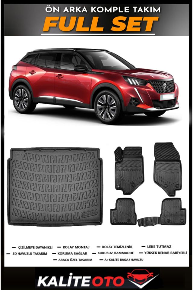 Peugeot 2008 Alt Bagaj Havuzu+4.5D Havuzlu Paspas Seti 2020 Model