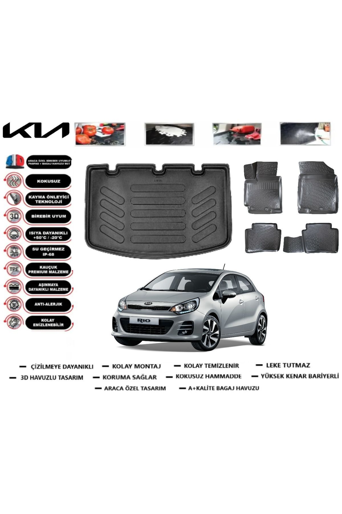 Kia Rio HB 2016 Model Kalın Stepne Bagaj Havuzu Araca Özel Paspas Takımı Prrox