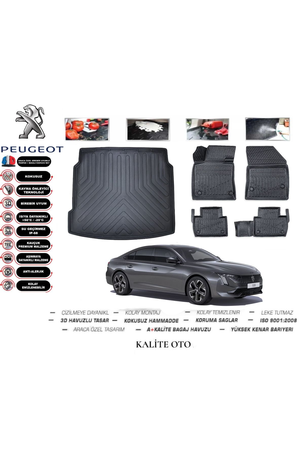 Peugeot 508 2020 Model 3D Bagaj Havuzu+4D Havuzlu Paspas Setii