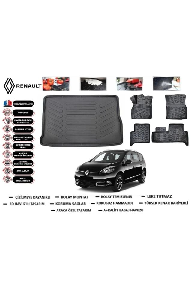 Renault Grand Scenic 3 2010 Model Bagaj Havuzu Araca Özel Paspas Takımı Prrox