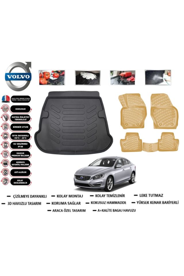 Volvo S60 2016 Model Bagaj Havuzu+Araca Özel Bej Paspas Takımı Flex