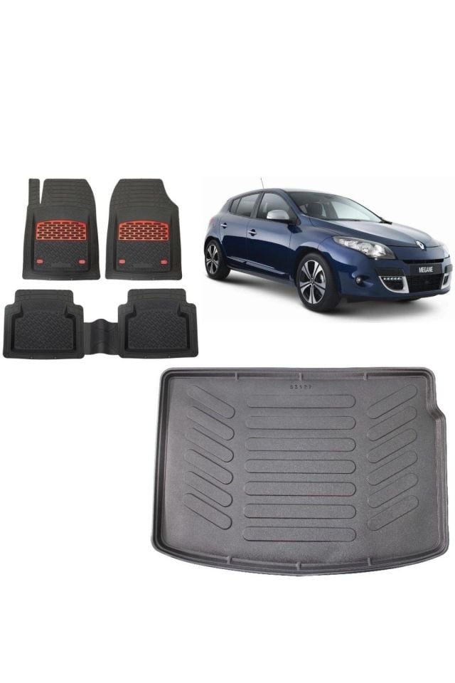Renault Megane 3 Hatchback 2013 Model Uyumlu 3d Bagaj Havuzu+3d Kırmızı Kromlu Havuzlu Paspas Takımı