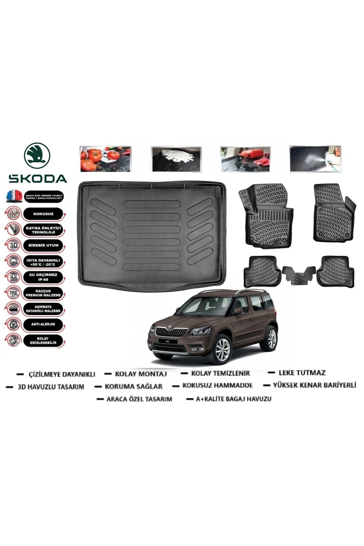 Skoda Yeti 2012 Model Bagaj Havuzu Araca Özel Paspas Takımı Prrox