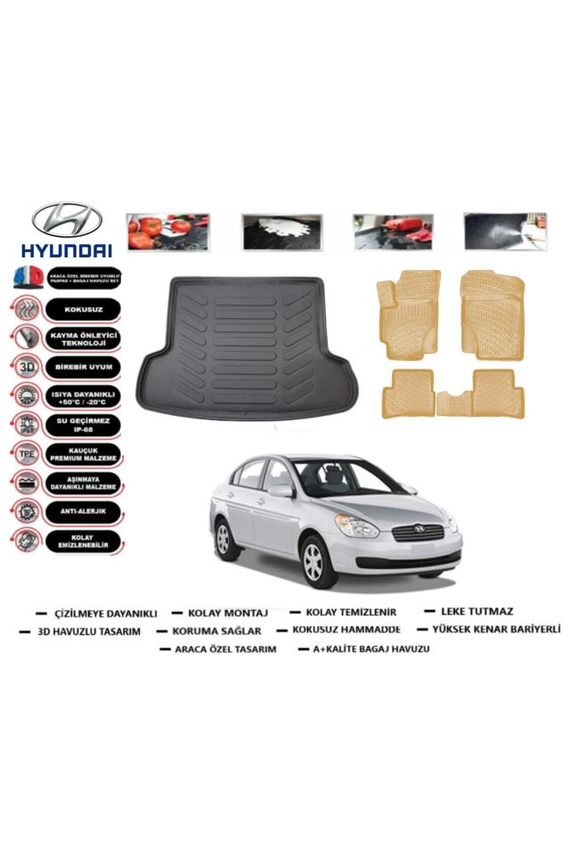 Hyundai Accent Era 2013 Model Bagaj Havuzu+Araca Özel Bej Paspas Takımı Flex