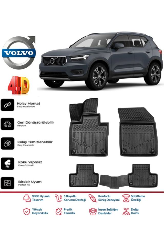 Volvo XC40 2018 Ve Sonrası 4.5D Plus Havuzlu Siyah Paspas Takımı Kauçuk