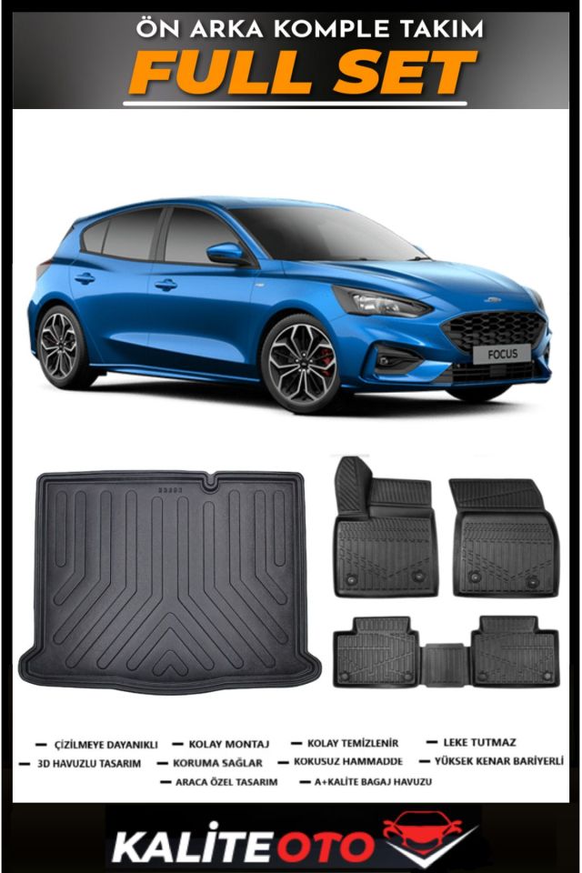 Ford Focus 5 Hatchback Stepneli Bagaj Havuzu+4.5D Havuzlu Paspas Seti 2021 Model
