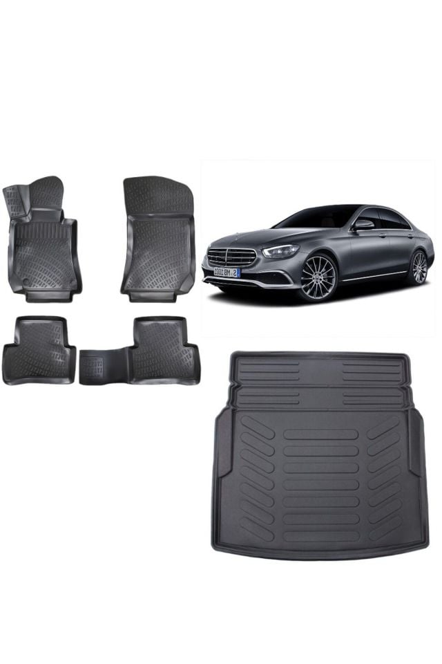 Mercedes E Serisi W213 2019 Model Rampalı 3D Bagaj Havuzu+3D Havuzlu Araca Özel Paspas Takımı