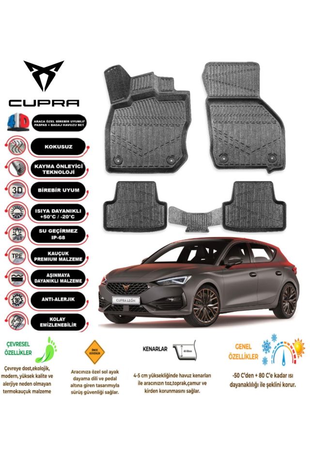 Cupra Leon 2023 Model 4D Araca Özel Havuzlu Kokusuz Paspas Takımı