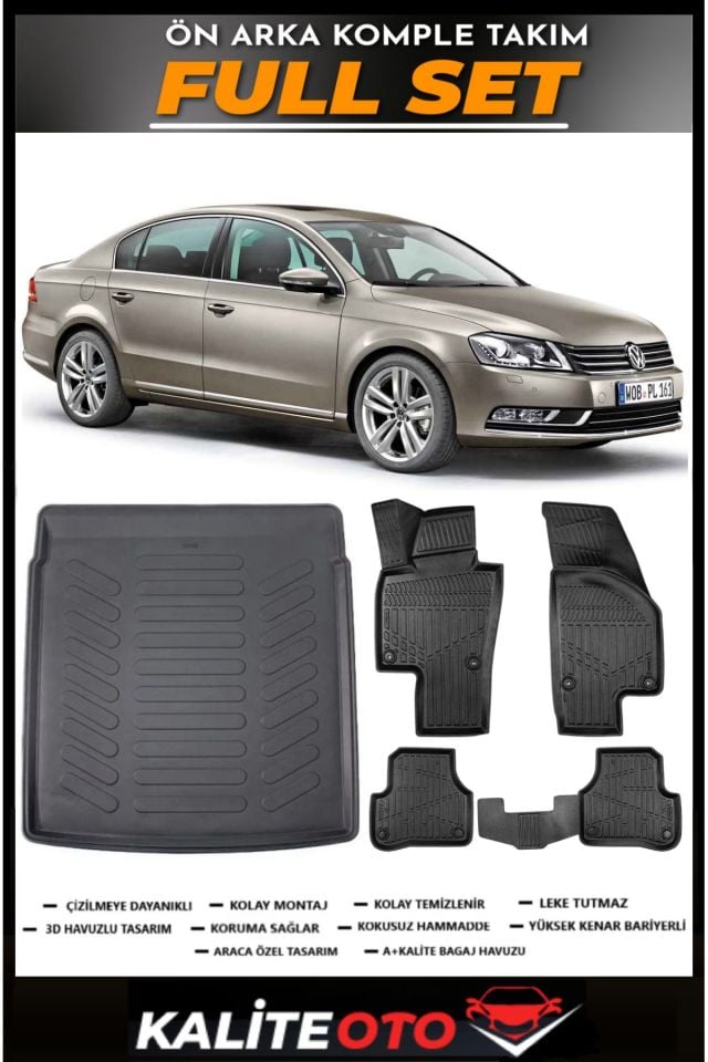 Volkswagen Passat B7 Bagaj Havuzu+4.5D Havuzlu Paspas Seti 2013 Model