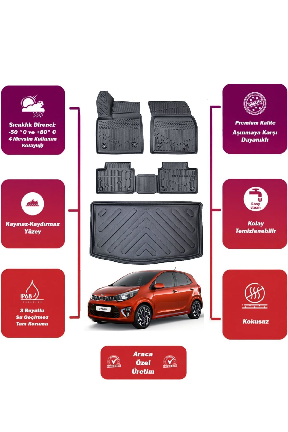 Kia Picanto 2011 Model Bagaj Havuzu Araca Özel Extra Havuzlu Paspas Takımı MAXİ
