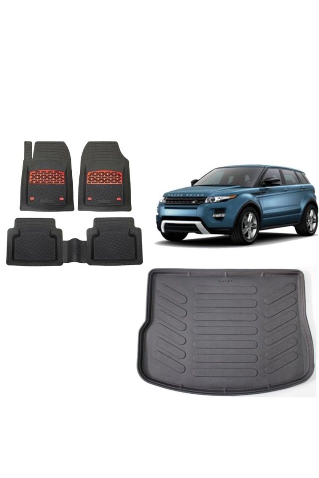 Land Rover Range Rover Evoque 2018  Uyumlu 3d Bagaj Havuzu+3d Kırmızı Kromlu Havuzlu Paspas Takımı