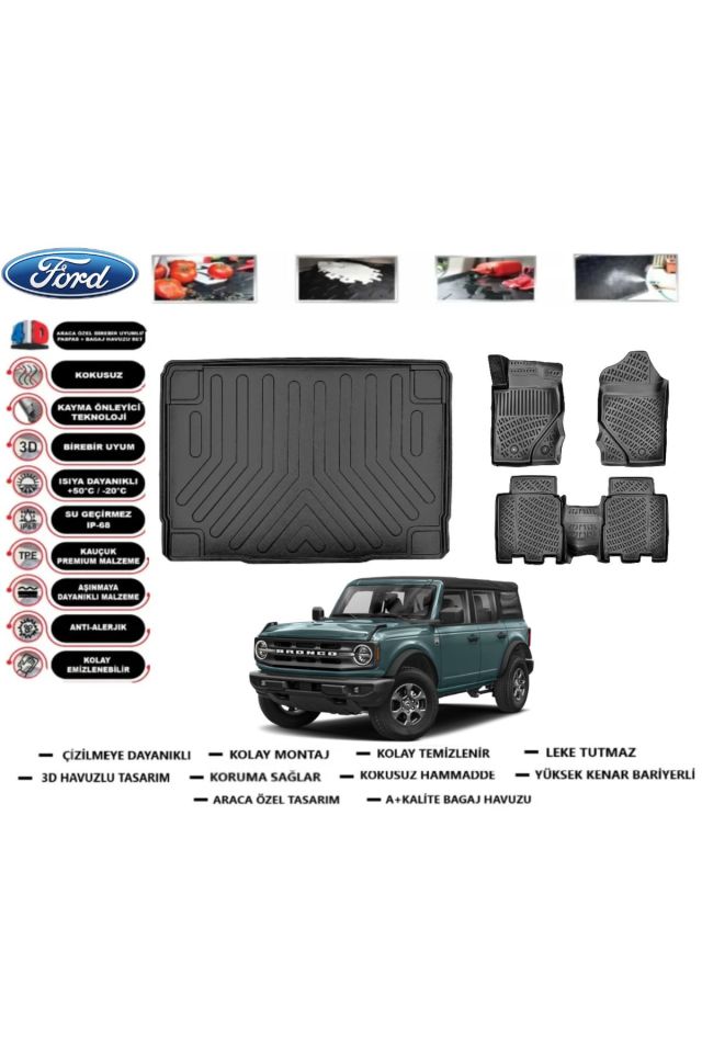 Ford Bronco 2023 Model Alt Bagaj Havuzu Araca Özel Paspas Takımı Prrox