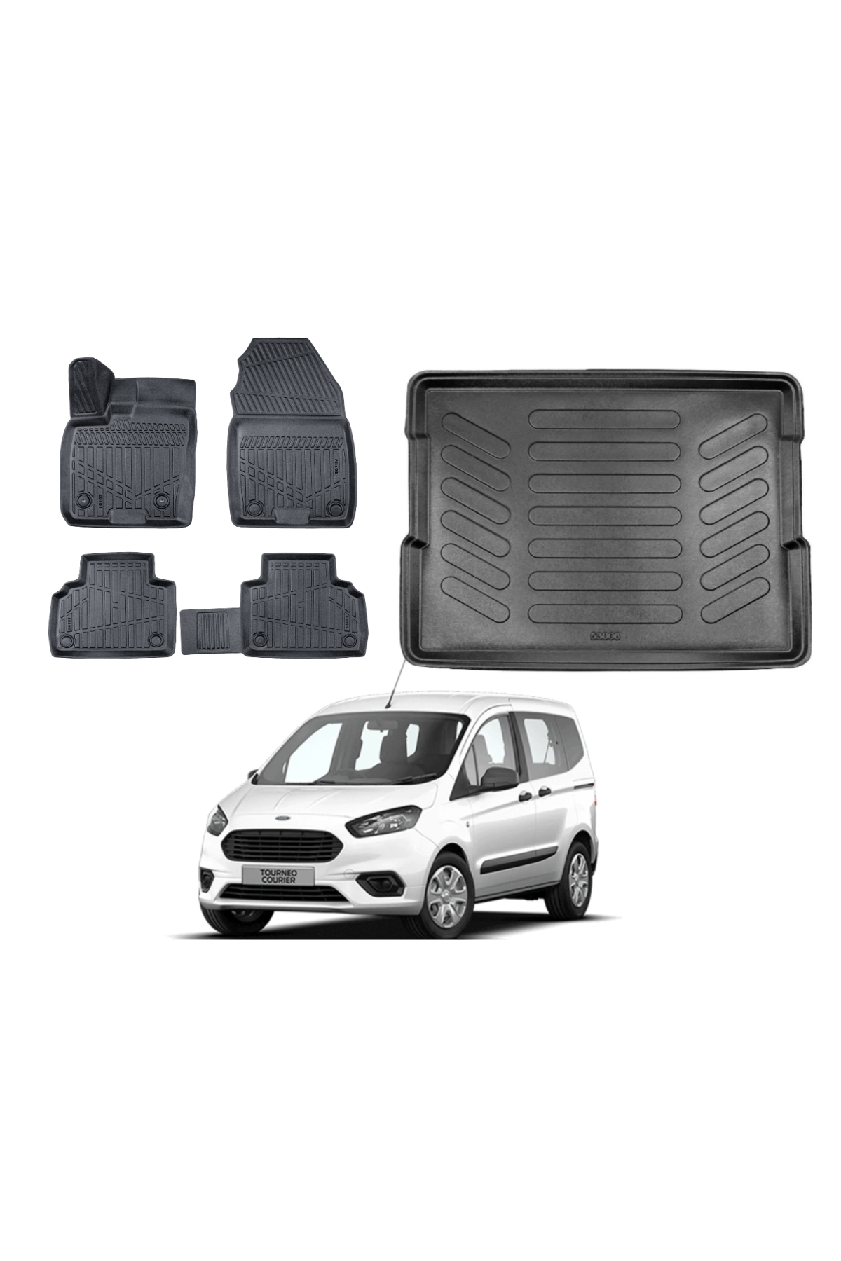 Ford Courier 2014-2023 3D Bagaj Havuzu+3D Araca Özel Paspas Takımı Luxury Serisi