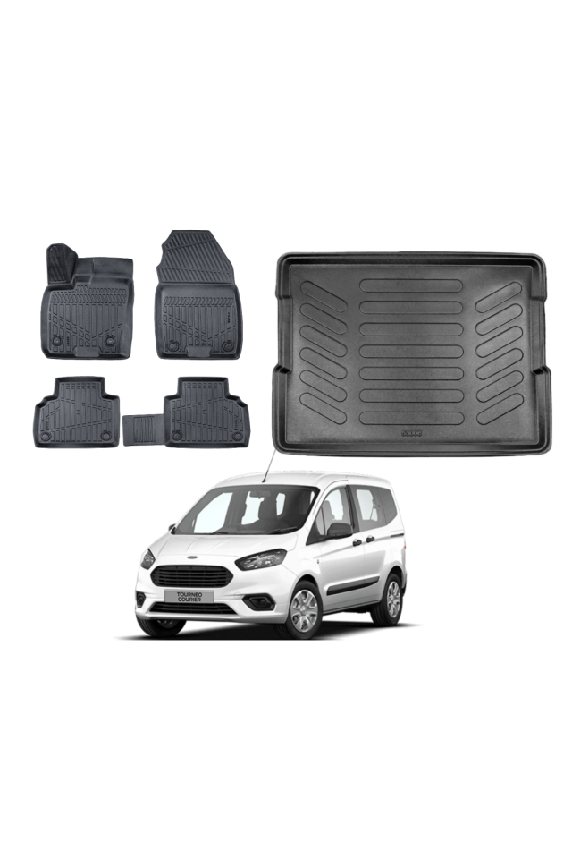 Ford Courier 2014-2023 3D Bagaj Havuzu+3D Araca Özel Paspas Takımı Luxury Serisi