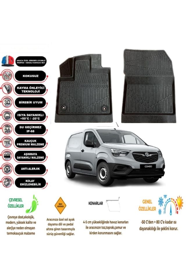 Opel Combo 2021 Model PANELVAN 4D Havuzlu Paspas (2 parça)