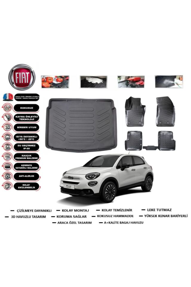 Fiat 500 X 2019 Model Bagaj Havuzu Araca Özel Paspas Takımı Flex