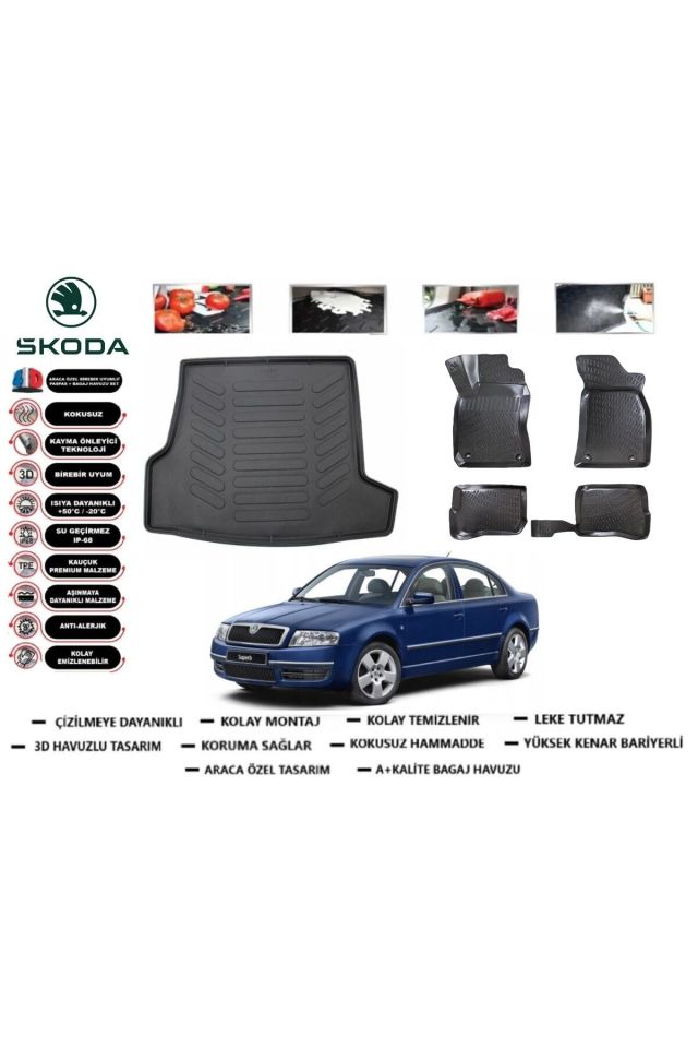 Skoda Super B 2003 Model Bagaj Havuzu Araca Özel Paspas Takımı Prrox