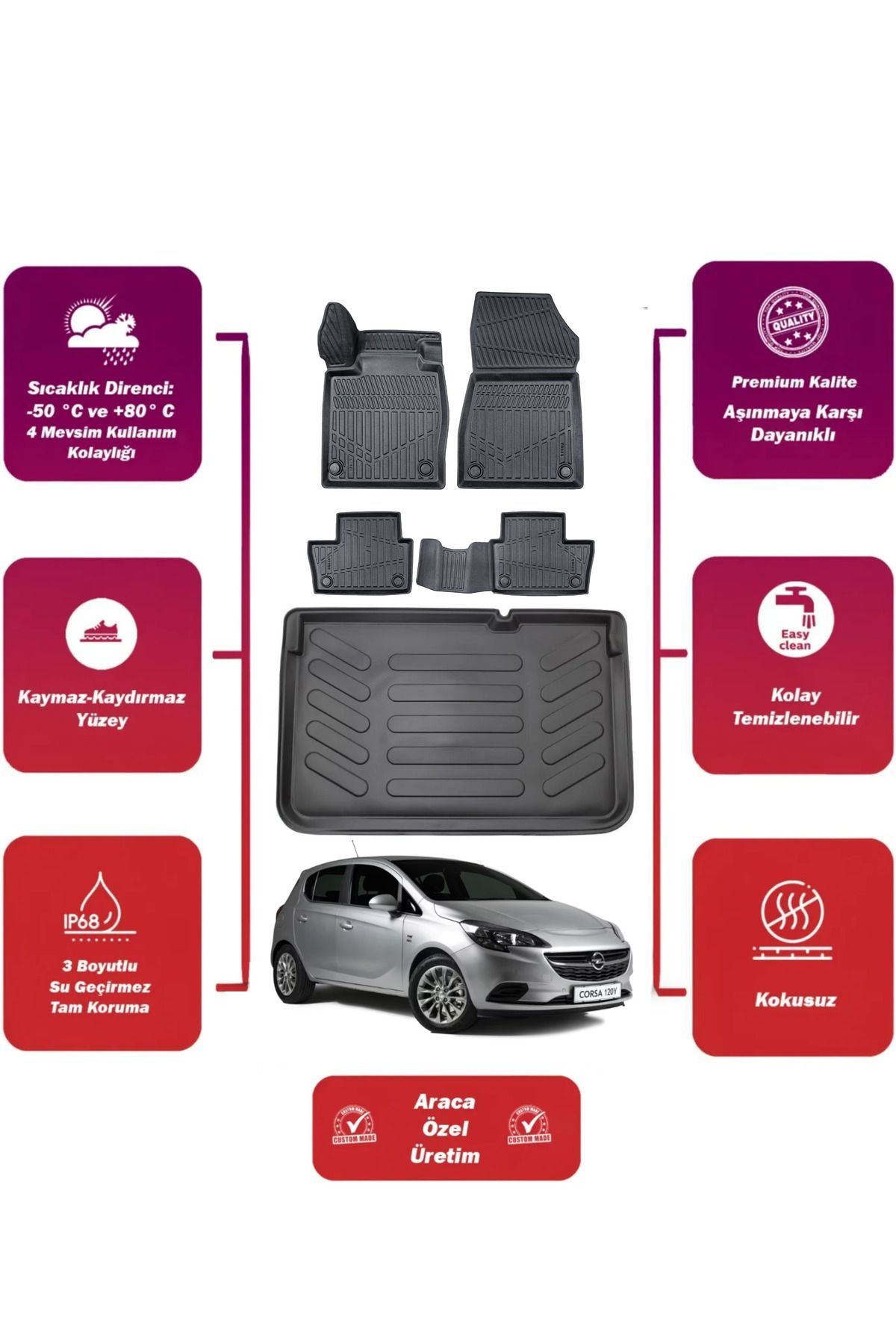 Opel Corsa E 2014 Model Bagaj Havuzu Araca Özel Extra Havuzlu Paspas Takımı MAXİ