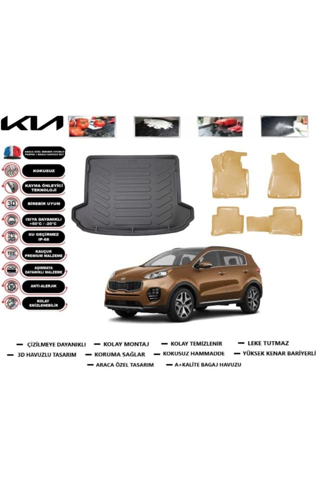 Kia Sportage 2016 Model Bagaj Havuzu+Araca Özel Bej Paspas Takımı Flex