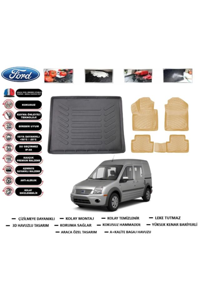 Ford Connect 2011 Model Cepsiz Bagaj Havuzu+Araca Özel Bej Paspas Takımı Flex