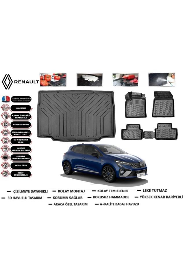 Renault Clio 5 2022 Model Bagaj Havuzu Araca Özel Paspas Takımı Prrox