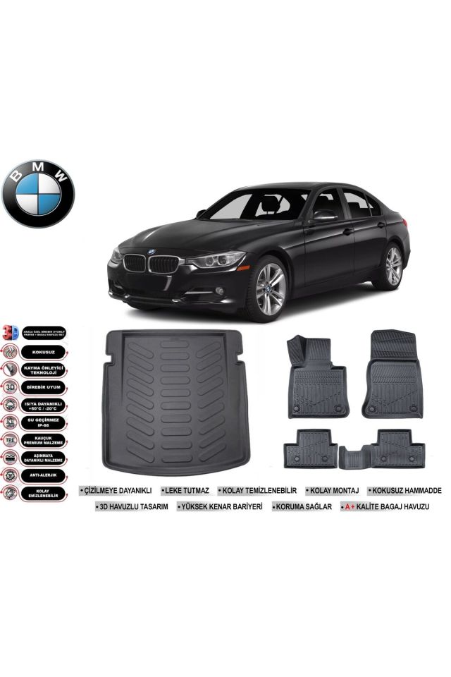 Bmw 3 Serisi F30 2017 Model Bagaj Havuzu Araca Özel Siyah Havuzlu Paspas Takımı Sett