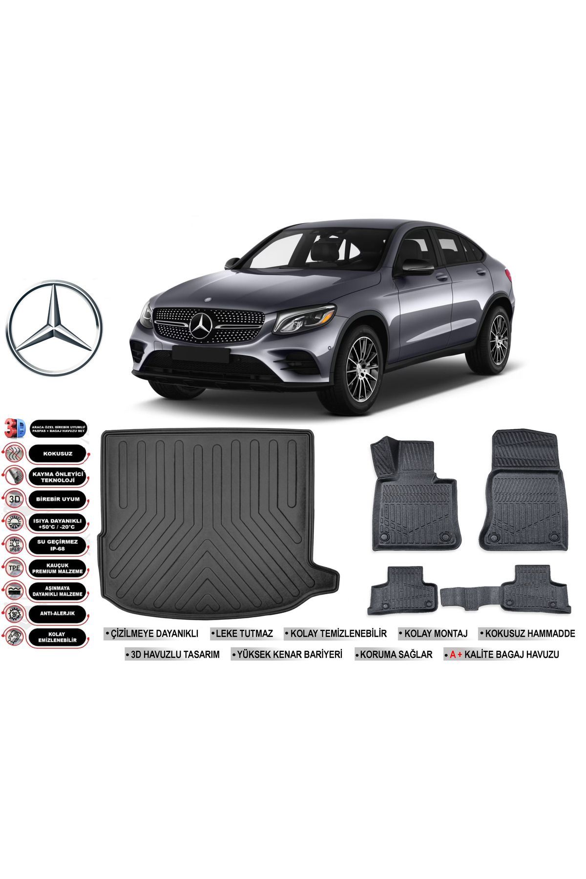 Mercedes Glc Coupe 2022 Model Bagaj Havuzu Araca Özel Siyah Havuzlu Paspas Takımı Sett
