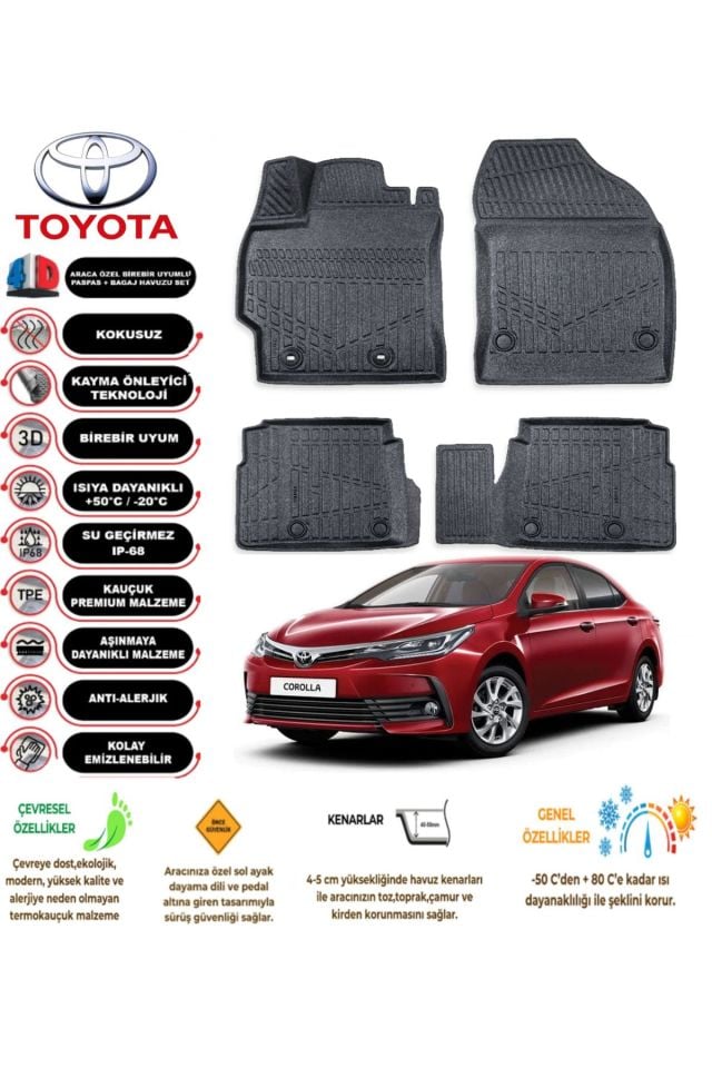 Toyota Corolla 2014 Model 4D Araca Özel Havuzlu Paspas Takımı