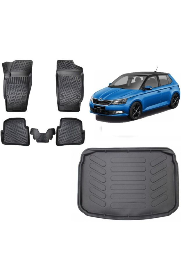 Skoda Fabia 2014 Model Hatchback 3D Bagaj Havuzu+3D Havuzlu Araca Özel Paspas Takımı