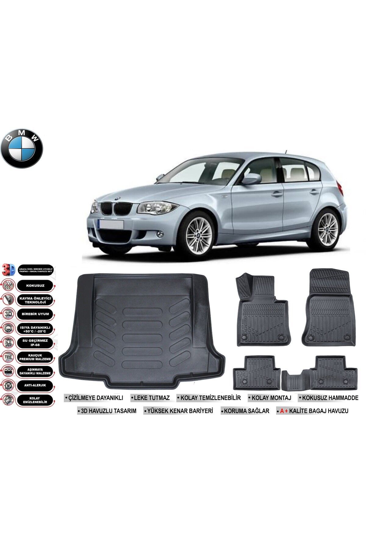 Bmw 1 Serisi E87 2006 Model Bagaj Havuzu Araca Özel Siyah Havuzlu Paspas Takımı Sett