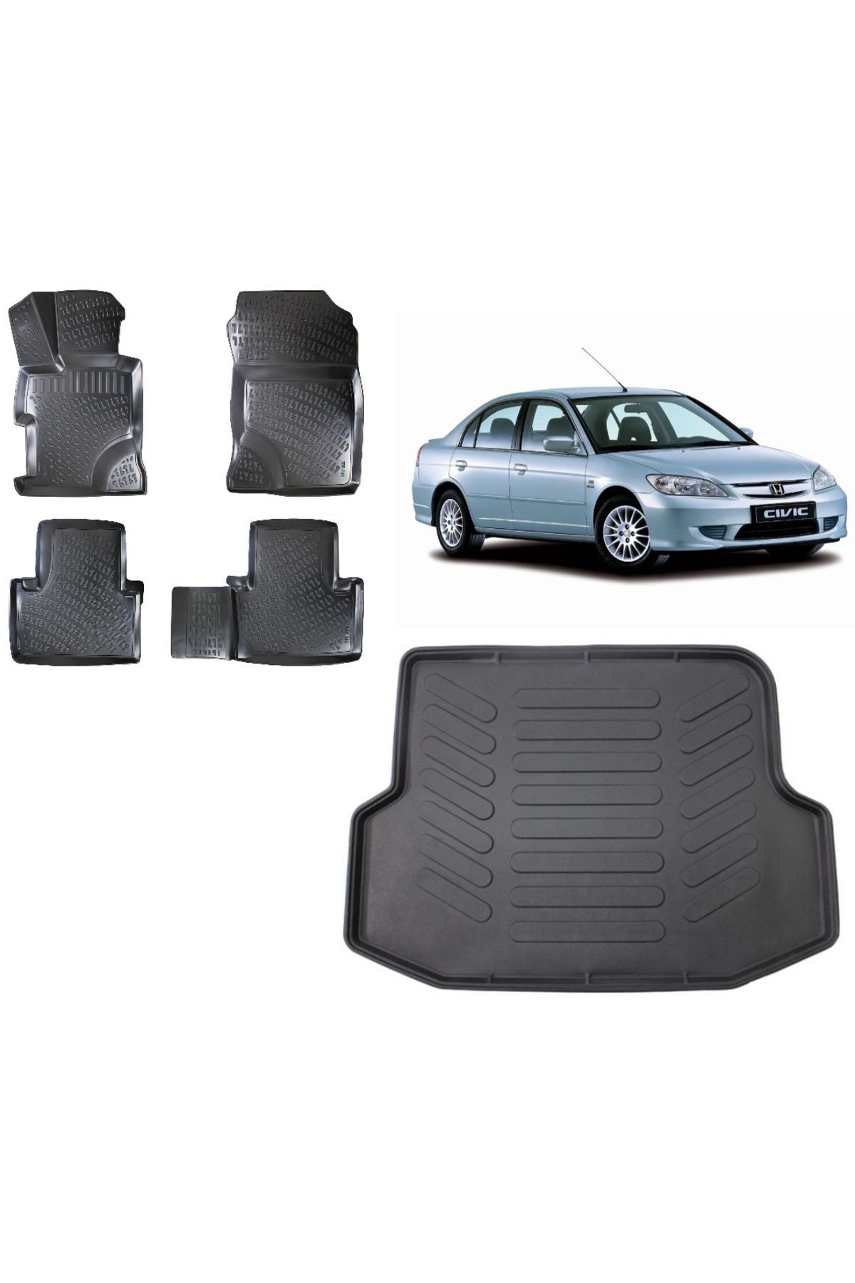 Honda Civic Sedan 2002 Model 3D Bagaj Havuzu+3D Havuzlu Araca Özel Paspas Takımı