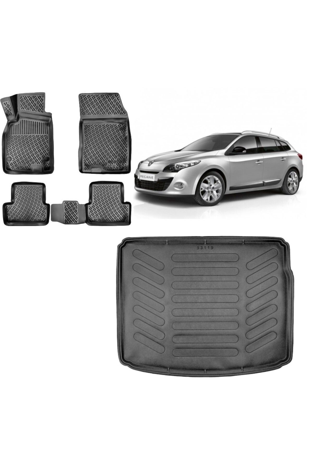 Renault Megane 3 Sporttourer 2014 Model 3D Bagaj Havuzu+3D Havuzlu Araca Özel Paspas Takımı