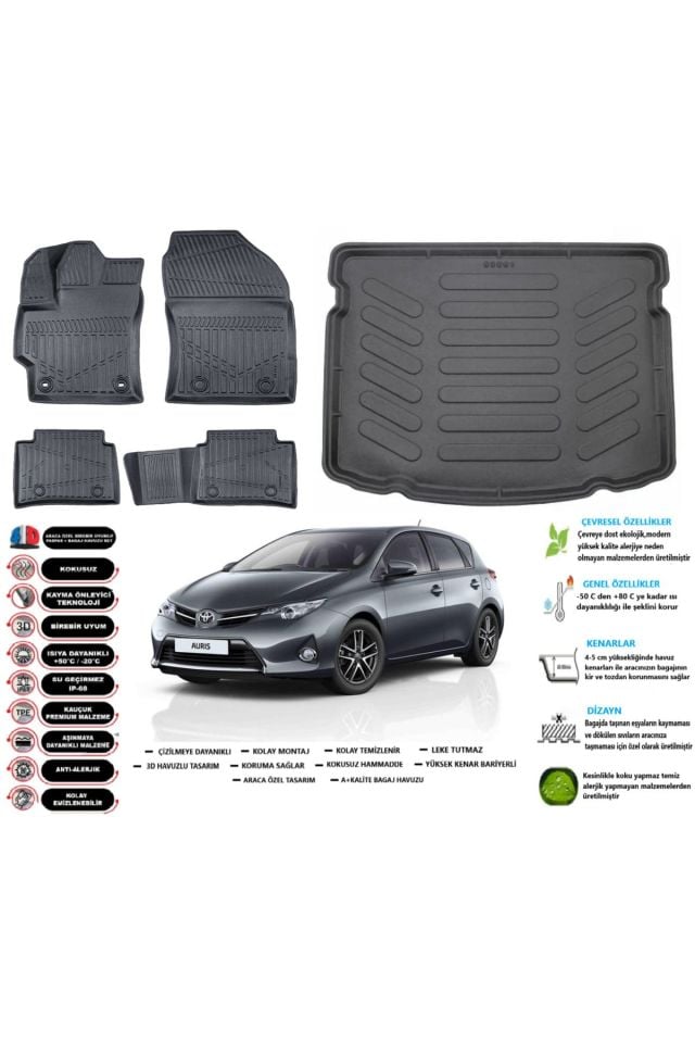 Toyota Auris 2013 Model Esnek Bagaj Havuzu Araca Özel Siyah Paspas Takımı
