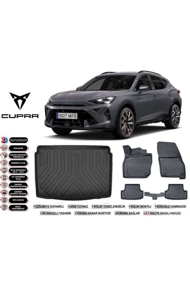 Cupra Formentor 2023 Model Alt Bagaj Havuzu Araca Özel Siyah Havuzlu Paspas Takımı Sett