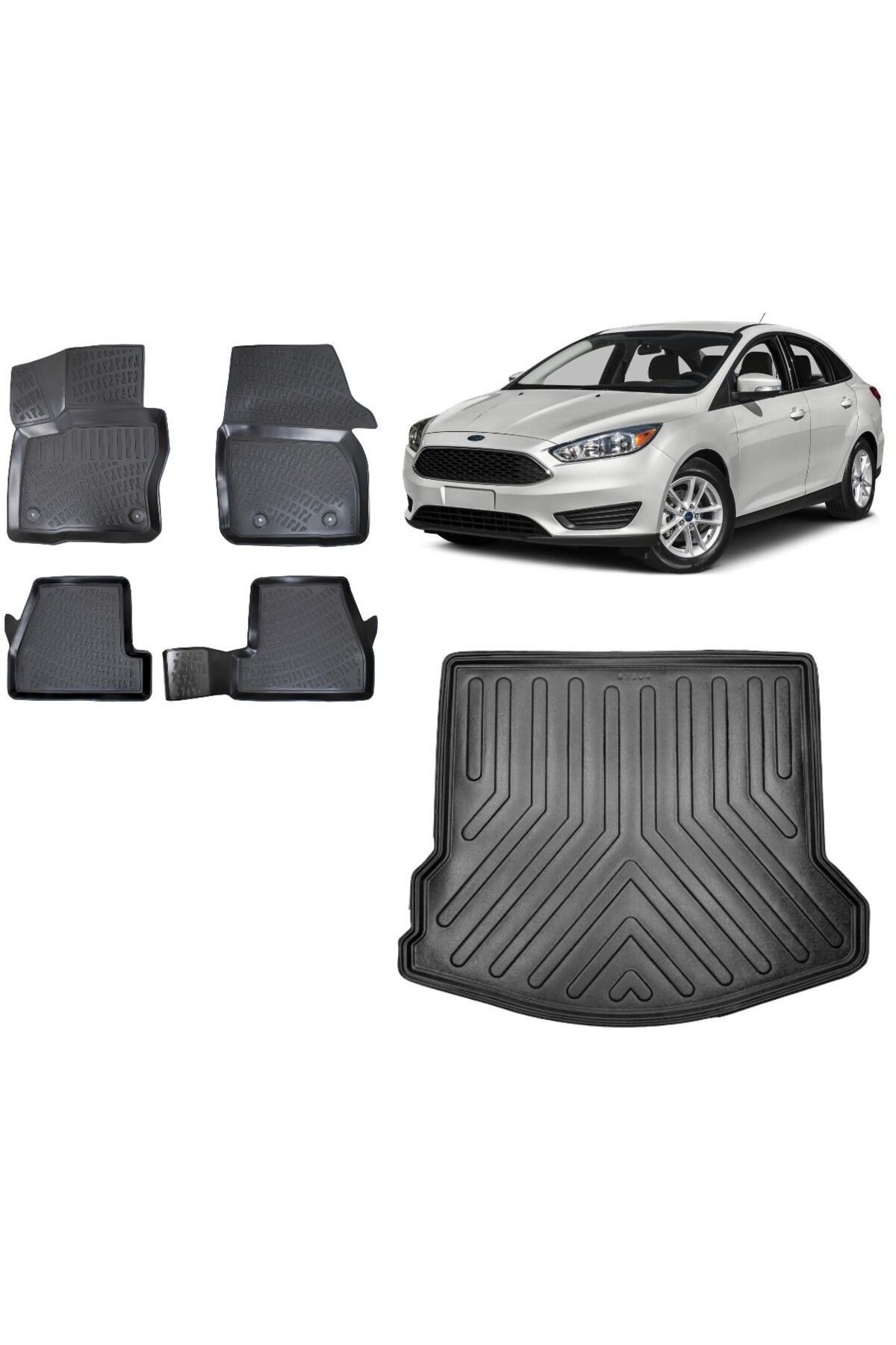 Focus 3.5 SEDAN 2014 Model 3D Bagaj Havuzu+3D Havuzlu Araca Özel Paspas Takımı