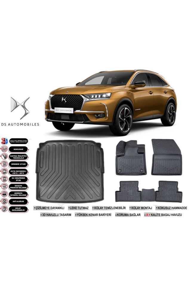 DS7 Crossback 2022 Model Bagaj Havuzu Araca Özel Siyah Havuzlu Paspas Takımı Sett